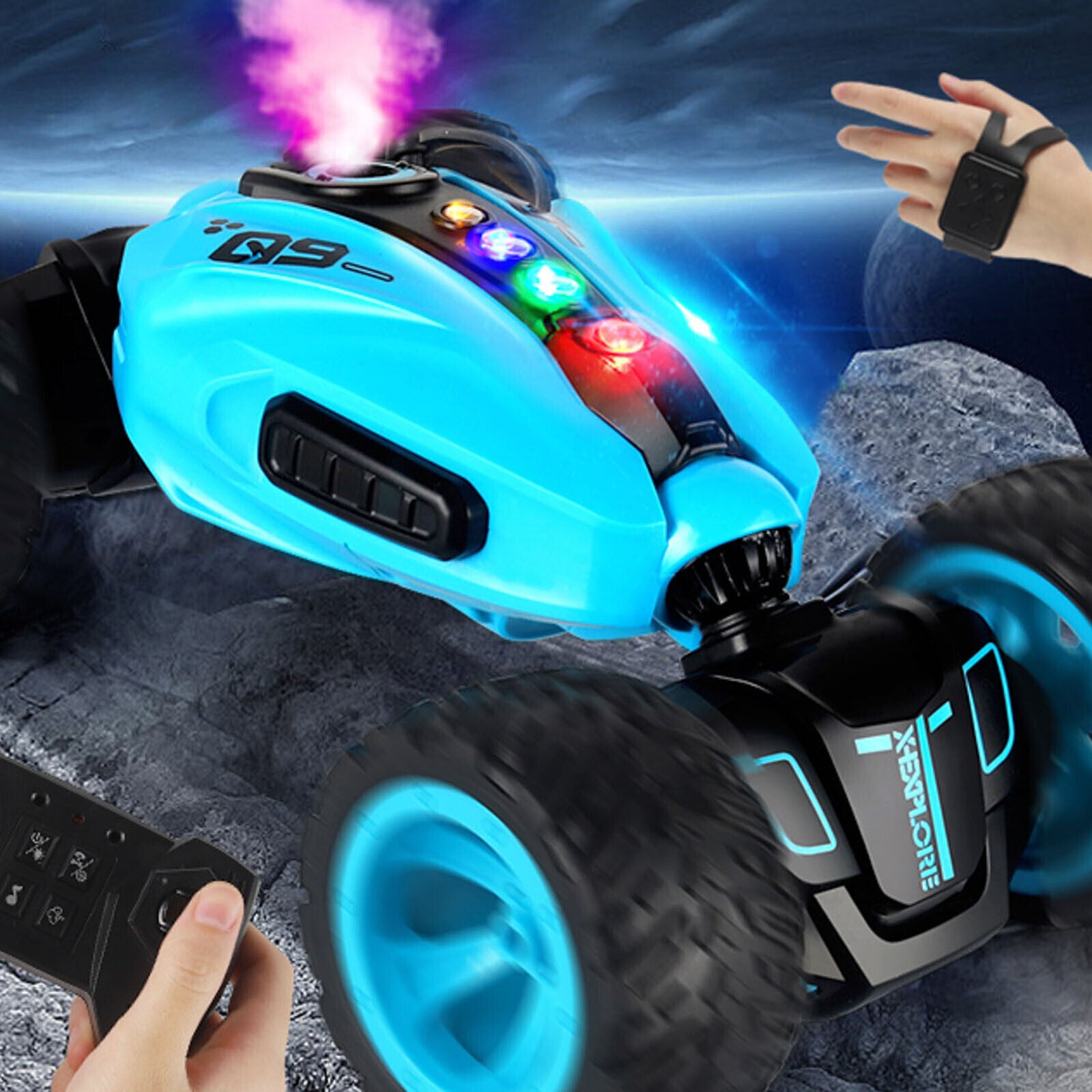 RC Hand Gesture Remote Control 4WD Mist Twister Stunt Car (Blue) - Dshop.com.au