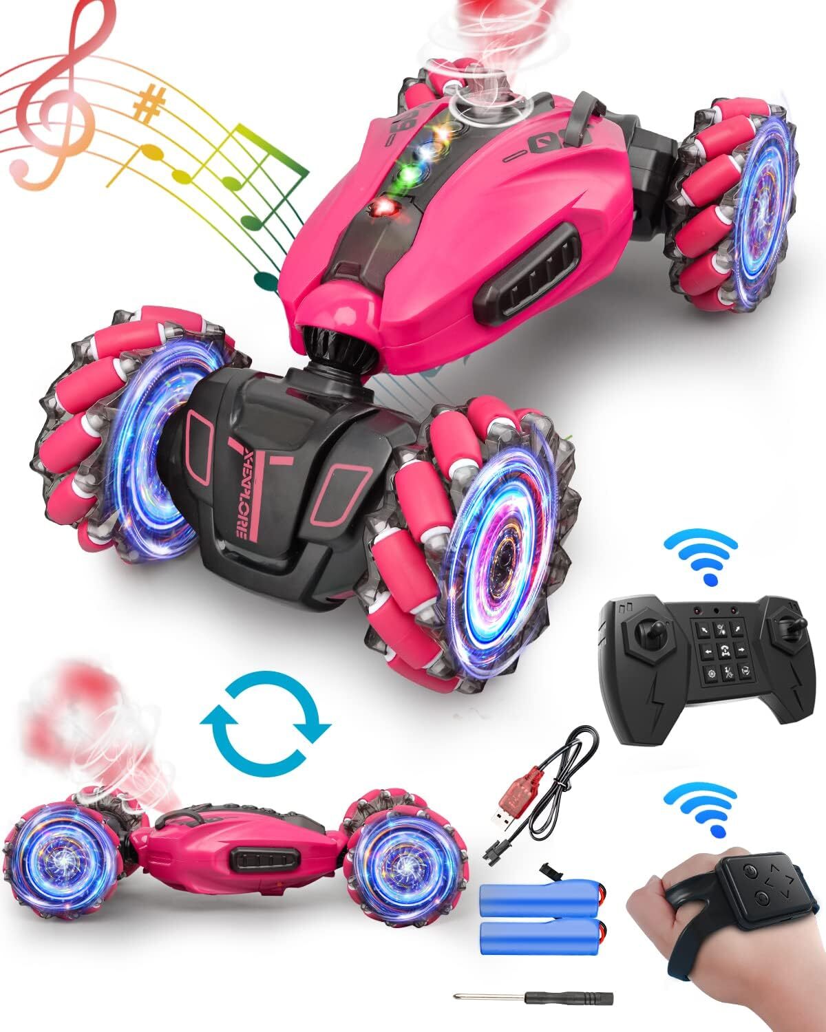 RC Hand Gesture Remote Control 4WD Mist Twister Stunt Car (Pink) - Dshop.com.au