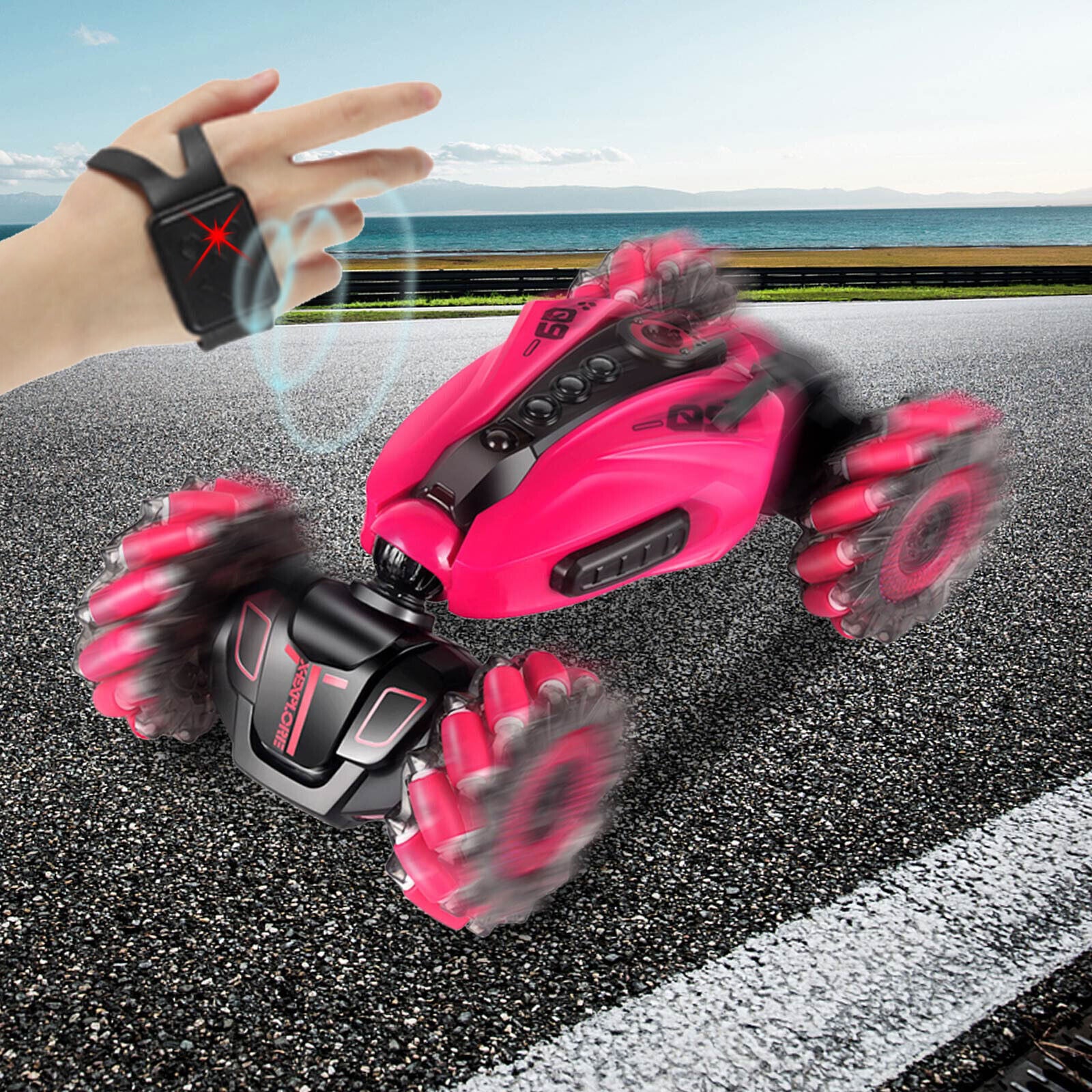 RC Hand Gesture Remote Control 4WD Mist Twister Stunt Car (Pink) - Dshop.com.au