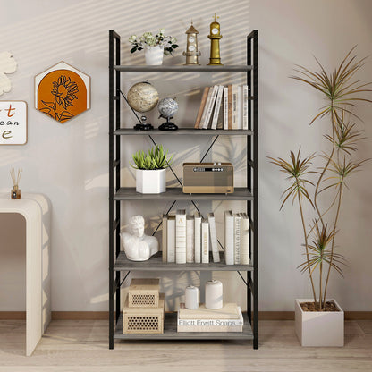 5 Tier Multifunction Heavy Duty Bookcase Wood & Steel Storage Shelf Organizer (Driftwood)