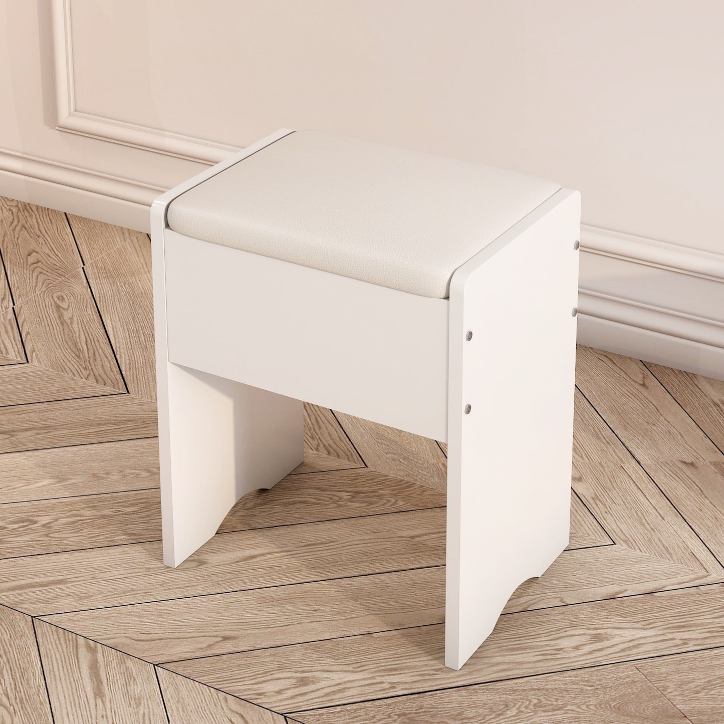 Modern White Multipurpose Padded Vanity Dressing Stool