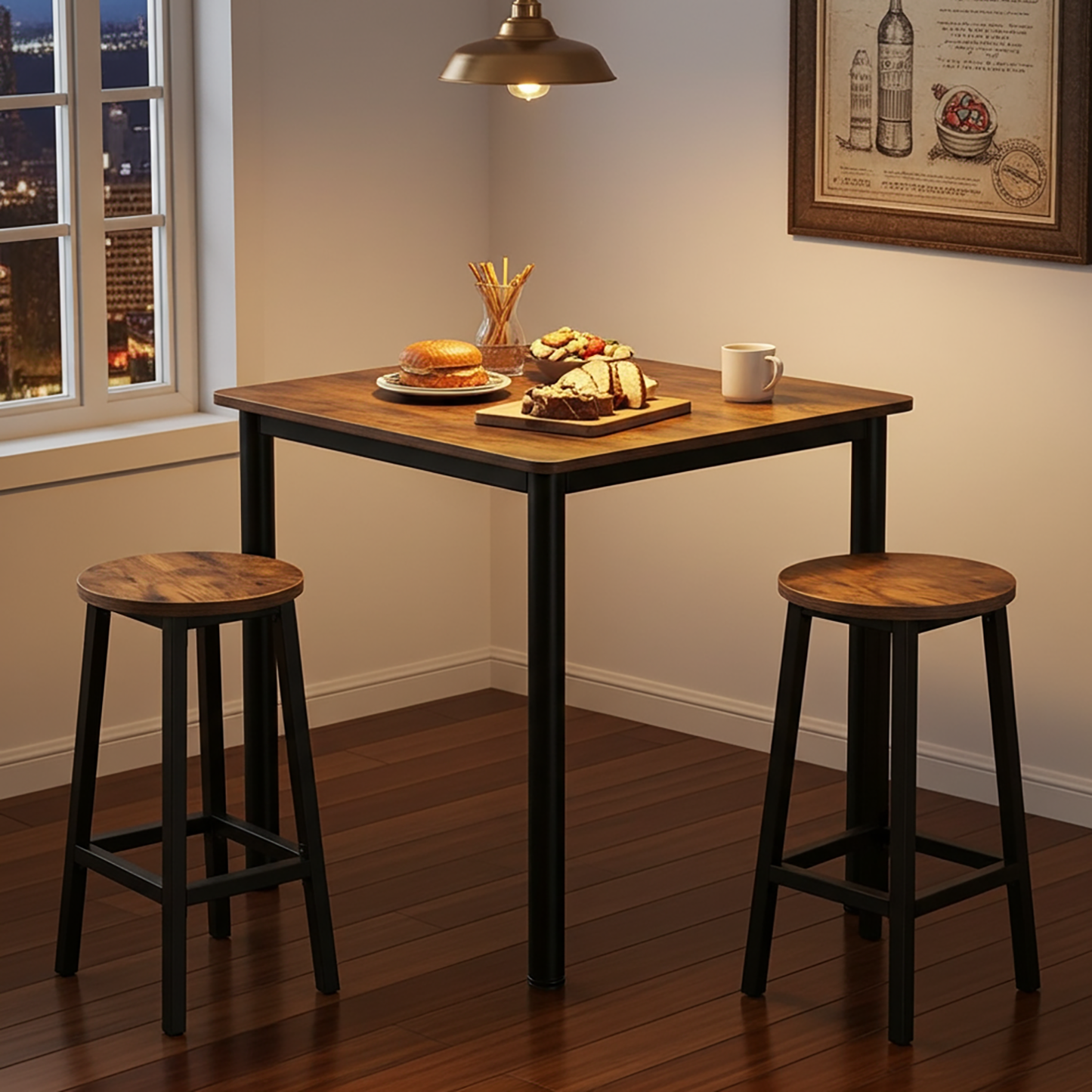 Foundry Industrial Rustic Wood & Metal Square Bar Dining Table