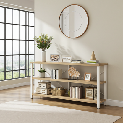 Serenity Industrial Console Table Bookcase TV Stand Storage Shelf Unit (Coastal Oak)
