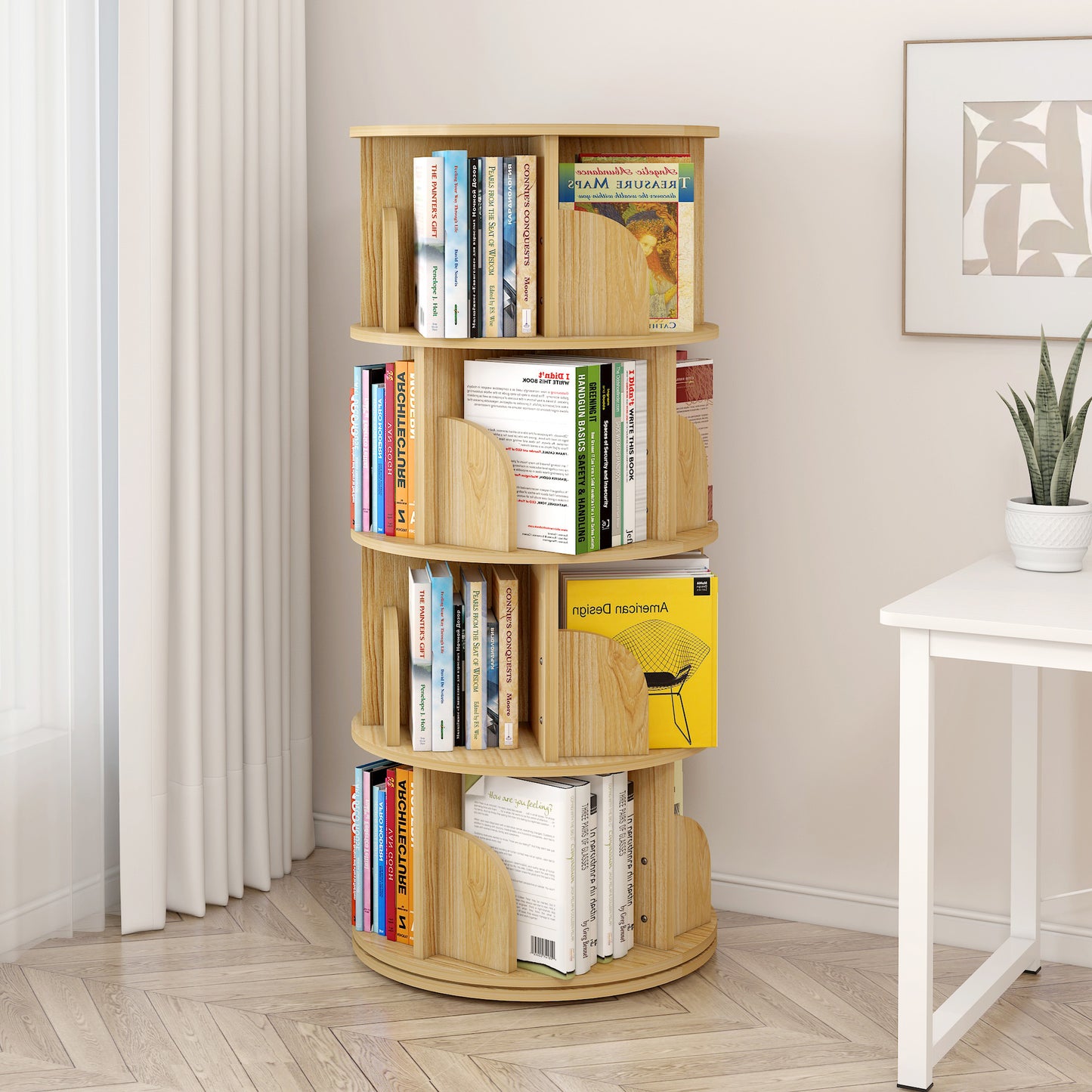 Sanctuary 360-degree Rotating 4 Tier Display Shelf Bookcase Organiser (Oak)