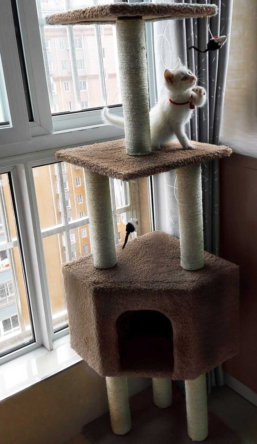 4-Level Large Cat Scratching Post Pole Tower (Tan) - Dshop.com.au