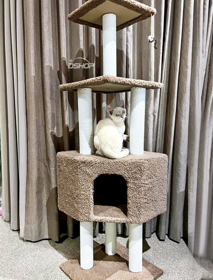 4-Level Large Cat Scratching Post Pole Tower (Tan) - Dshop.com.au