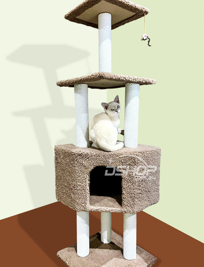 4-Level Large Cat Scratching Post Pole Tower (Tan) - Dshop.com.au