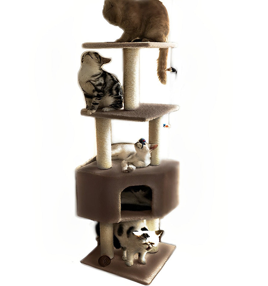 4-Level Large Cat Scratching Post Pole Tower (Tan) - Dshop.com.au