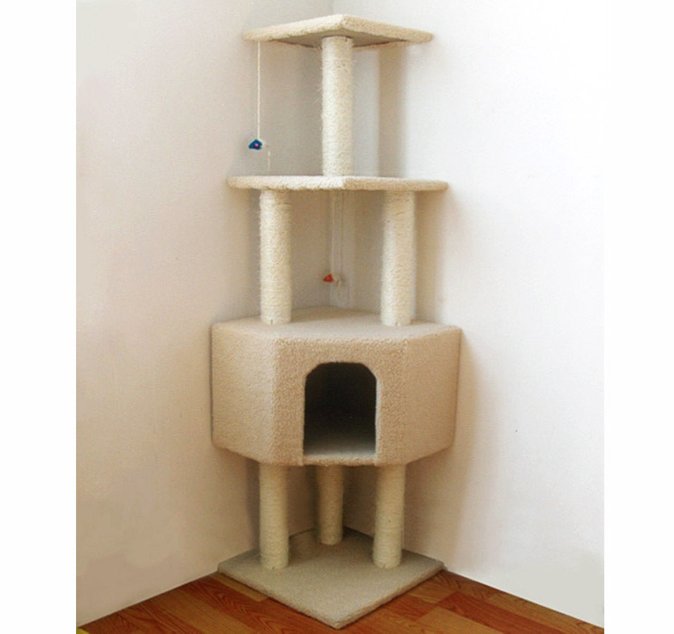 4-Level Large Cat Scratching Post Pole Tower (Cream) - Dshop.com.au