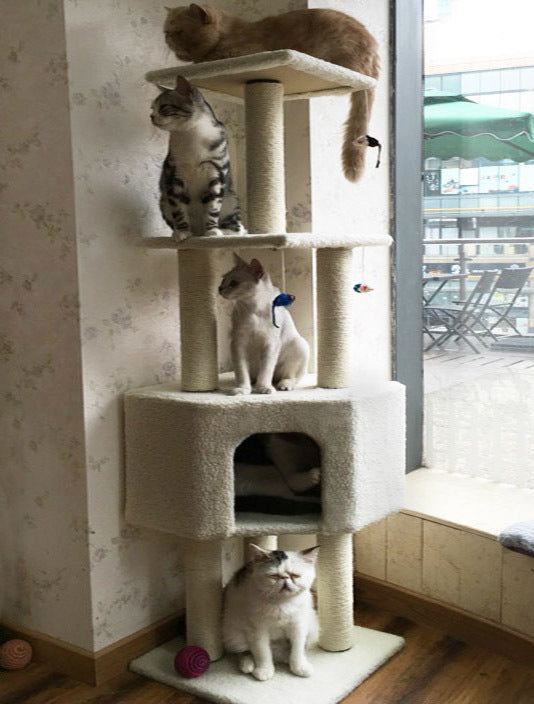 4-Level Large Cat Scratching Post Pole Tower (Cream) - Dshop.com.au