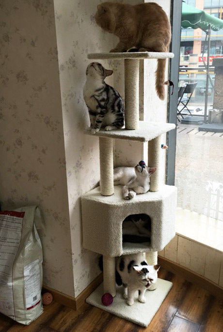 4-Level Large Cat Scratching Post Pole Tower (Cream) - Dshop.com.au