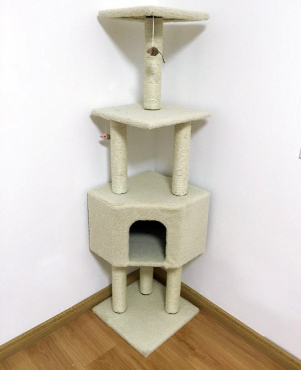 4-Level Large Cat Scratching Post Pole Tower (Cream) - Dshop.com.au