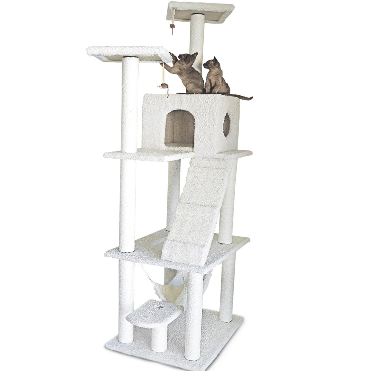 195cm Tall XXL Cat Scratching Post Pole Tower with Hammock (Cream) - Dshop.com.au