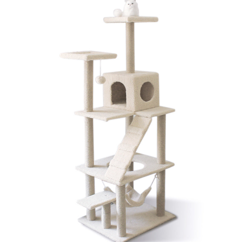 195cm Tall XXL Cat Scratching Post Pole Tower with Hammock (Cream) - Dshop.com.au