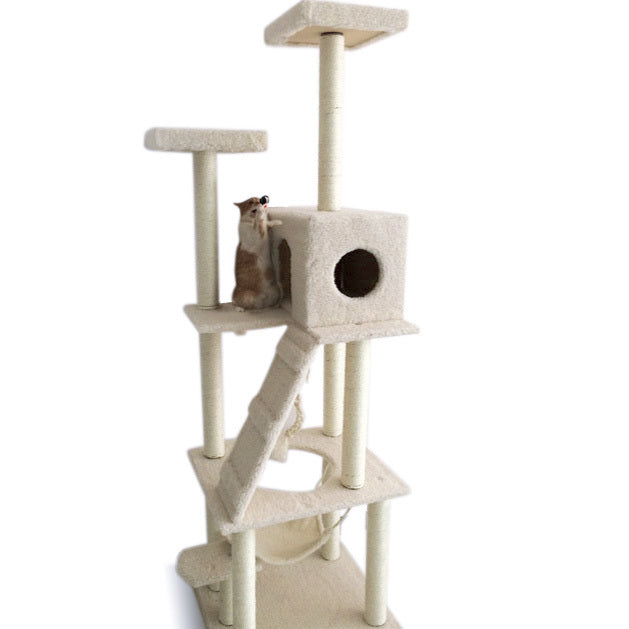 195cm Tall XXL Cat Scratching Post Pole Tower with Hammock (Cream) - Dshop.com.au