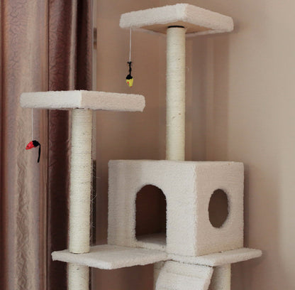 195cm Tall XXL Cat Scratching Post Pole Tower with Hammock (Cream) - Dshop.com.au