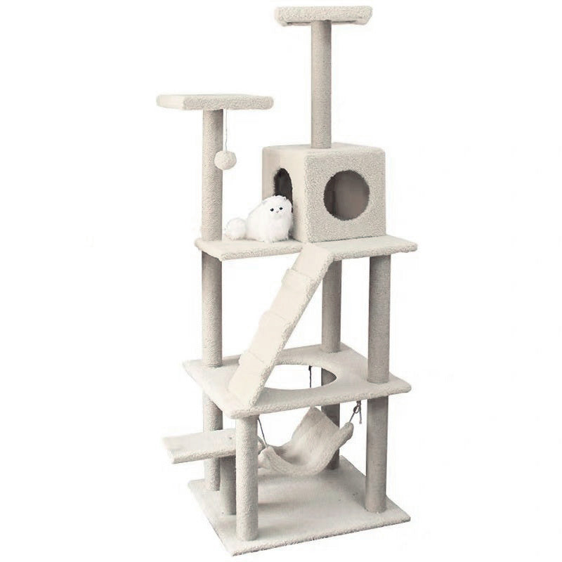 195cm Tall XXL Cat Scratching Post Pole Tower with Hammock (Cream) - Dshop.com.au