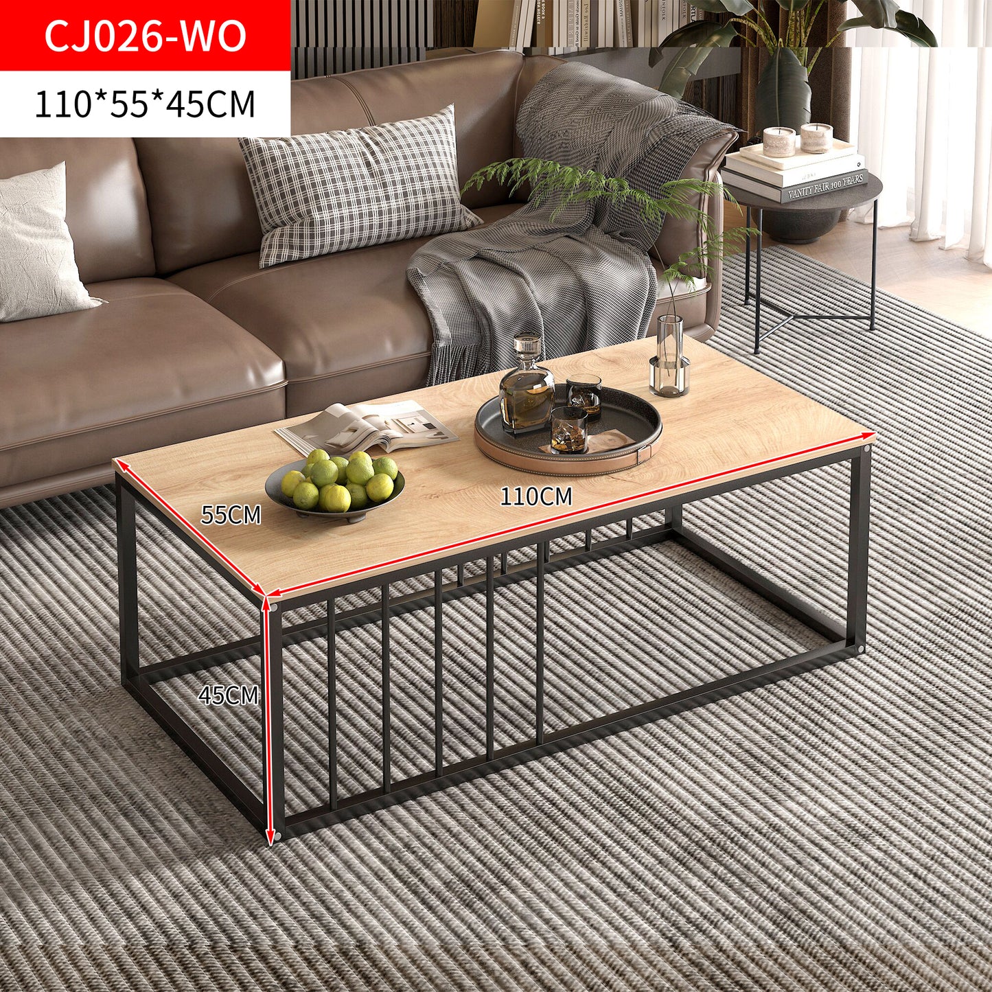 Urban Industrial Modern Wood and Metal Coffee Table Rustic Oak