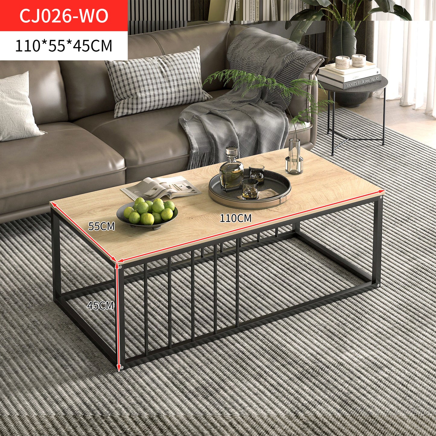 Urban Industrial Modern Wood and Metal Coffee Table Coastal Oak
