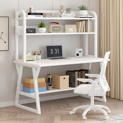 Aspire Large Industrial Office Computer Desk Workstation with Bookshelf (White)