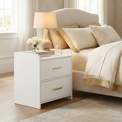 Serene 2-Drawer Bedside Table Nightstand (White)