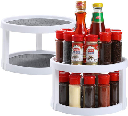 2-Tier Rotating Spice Rack Lazy Suzan Kitchen Countertop Shelf Storage Organiser