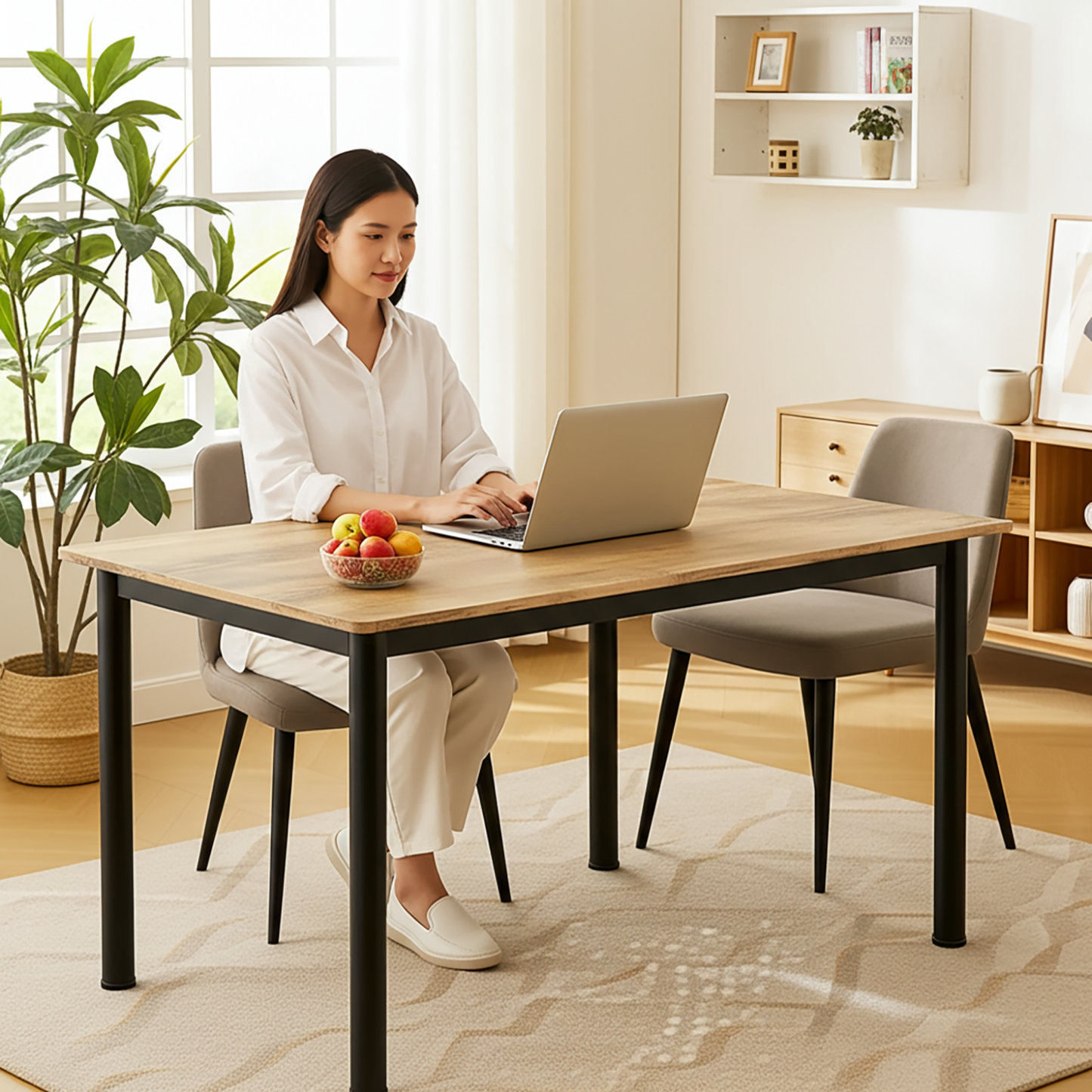 Heritage Industrial Rustic Oak Wood & Metal Dining Table 120cm