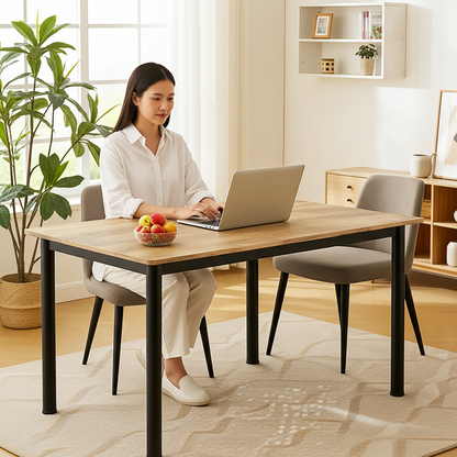 Heritage Industrial Rustic Oak Wood & Metal Dining Table 120cm