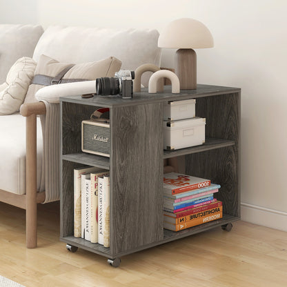 Versatile Sofa Side Table & Magazine Shelf with Casters (Driftwood Grey)