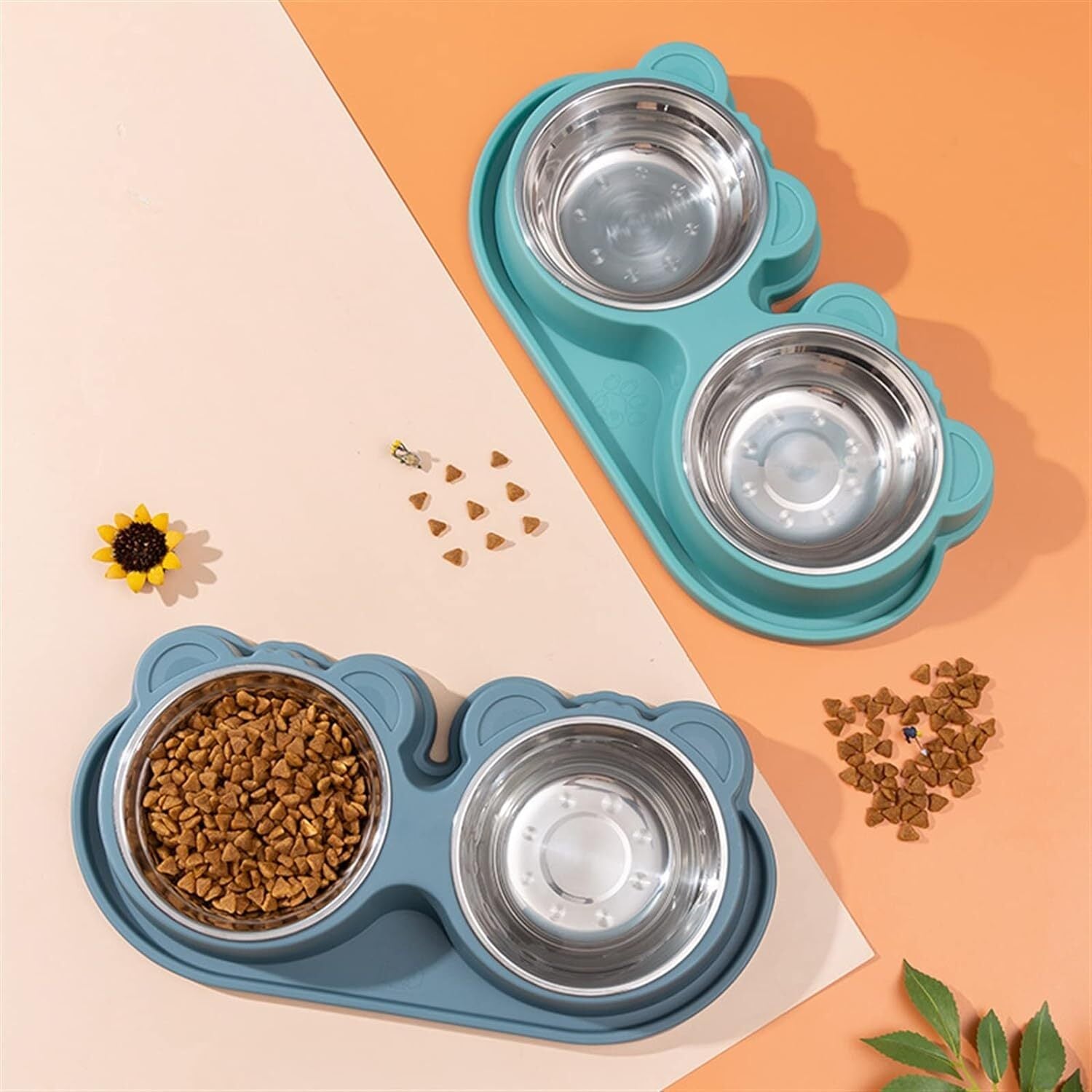 Double Stainless Steel Pet Bowl Cat Dog Feeding Station - Dshop.com.au