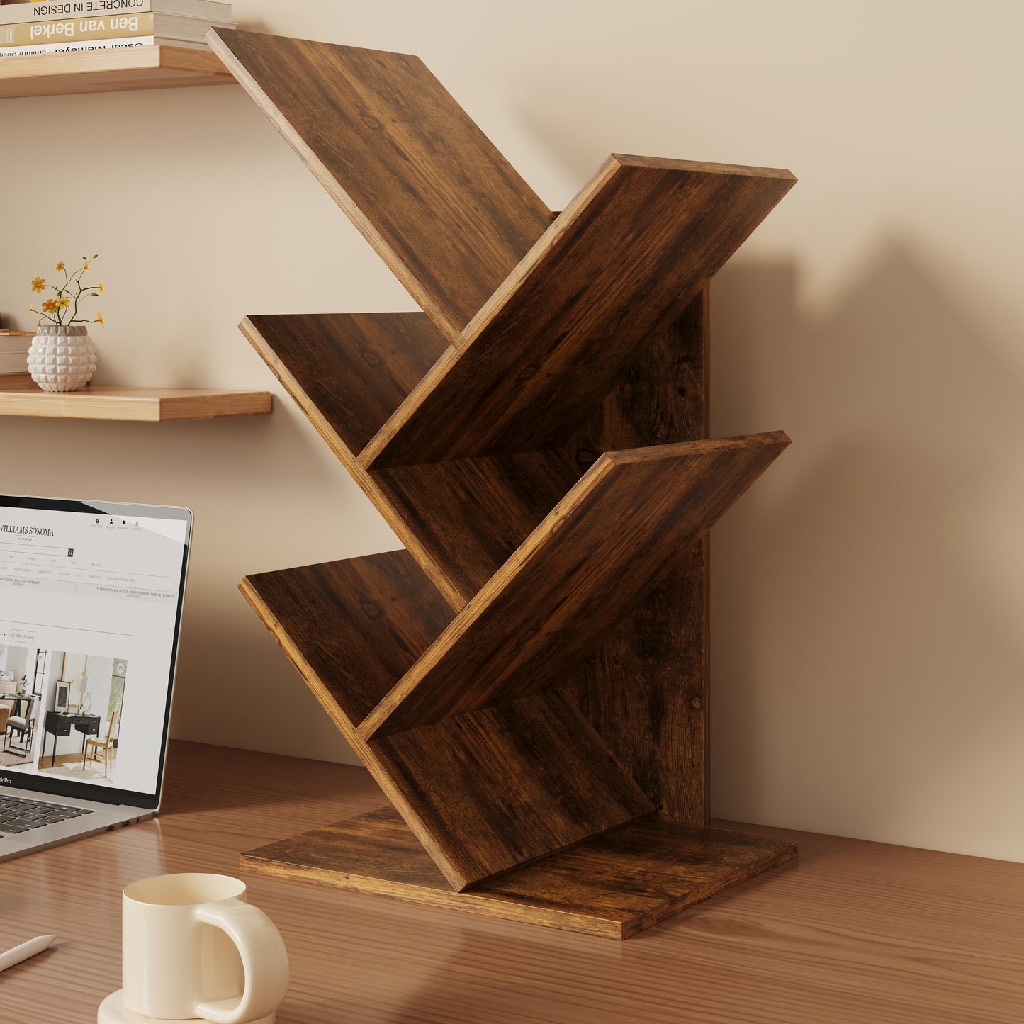 Resort 5 Shelving Rustic Bookshelf Display Cabinet Shelf Bookcase Desktop Organizer