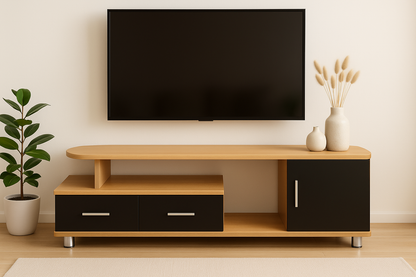 Luxe Adjustable Extendable TV Cabinet (High Gloss Oak & Black)