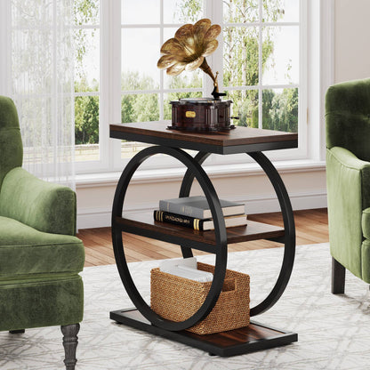 Eclipse Rustic Wood and Metal Round Side Table with Shelves