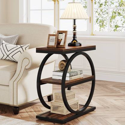 Eclipse Rustic Wood and Metal Round Side Table with Shelves