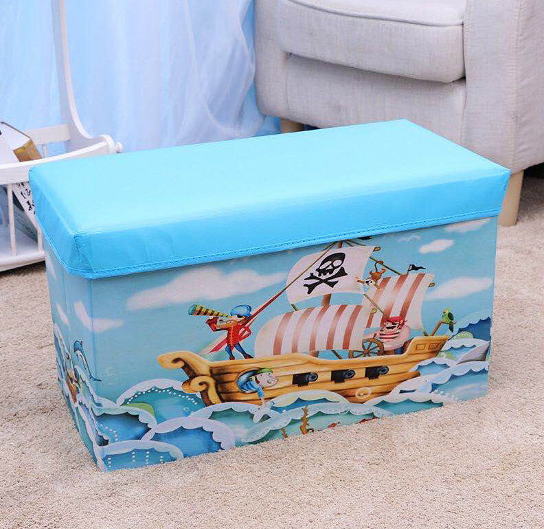 Large Toy Box Foldable Storage Stool (Blue Pirate) - Dshop.com.au