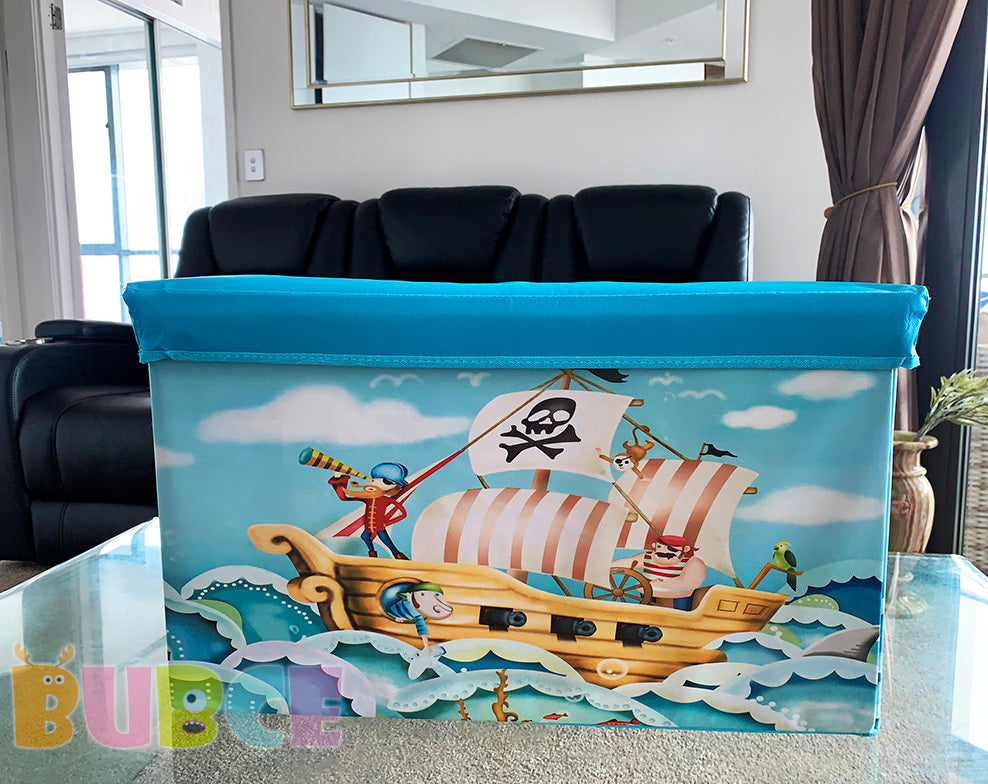 Large Toy Box Foldable Storage Stool (Blue Pirate) - Dshop.com.au