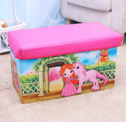 Large Toy Box Foldable Storage Stool (Pink Princess) - Dshop.com.au