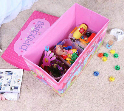 Large Toy Box Foldable Storage Stool (Pink Princess) - Dshop.com.au