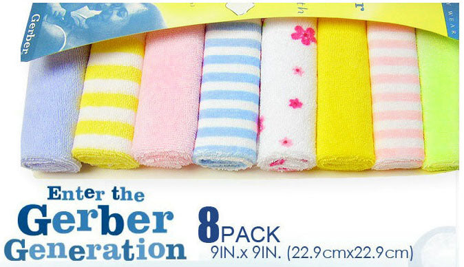 8 x Pack Baby Face Washers Hand Towels - Dshop.com.au