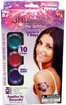 Shimmer Glitter Temporary Tattoos Party Art Kit with Brush