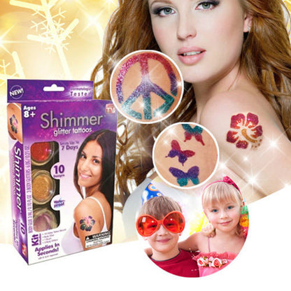 Shimmer Glitter Temporary Tattoos Party Art Kit with Brush - Dshop.com.au