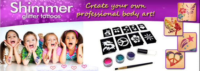 Shimmer Glitter Temporary Tattoos Party Art Kit with Brush - Dshop.com.au