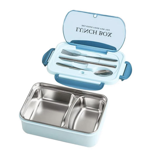 Stainless Steel Leakproof Lunch Bento Box with Compartments and Cutlery - Blue