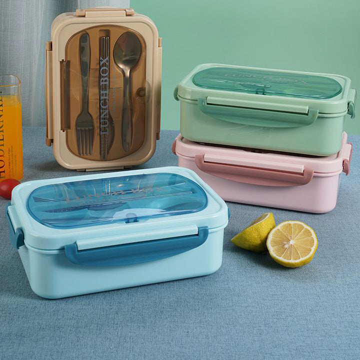 Stainless Steel Leakproof Lunch Bento Box with Compartments and Cutlery - Blue - Dshop.com.au