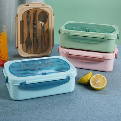 Stainless Steel Leakproof Lunch Bento Box with Compartments and Cutlery - Blue - Dshop.com.au