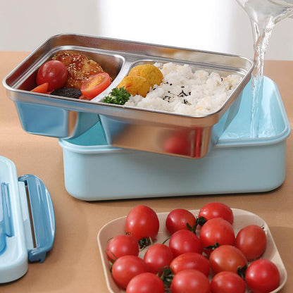 Stainless Steel Leakproof Lunch Bento Box with Compartments and Cutlery - Blue - Dshop.com.au