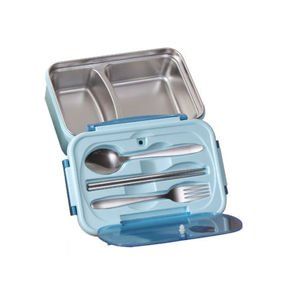 Stainless Steel Leakproof Lunch Bento Box with Compartments and Cutlery - Blue - Dshop.com.au