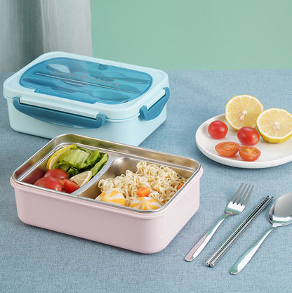 Stainless Steel Leakproof Lunch Bento Box with Compartments and Cutlery - Pink - Dshop.com.au