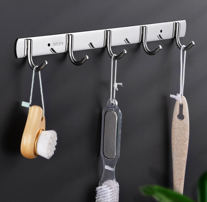 Heavy Duty Stainless Steel 5 Hook Rail Kitchen Bathroom Hanging Rack - Dshop.com.au