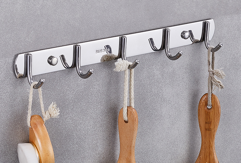 Heavy Duty Stainless Steel 5 Hook Rail Kitchen Bathroom Hanging Rack - Dshop.com.au